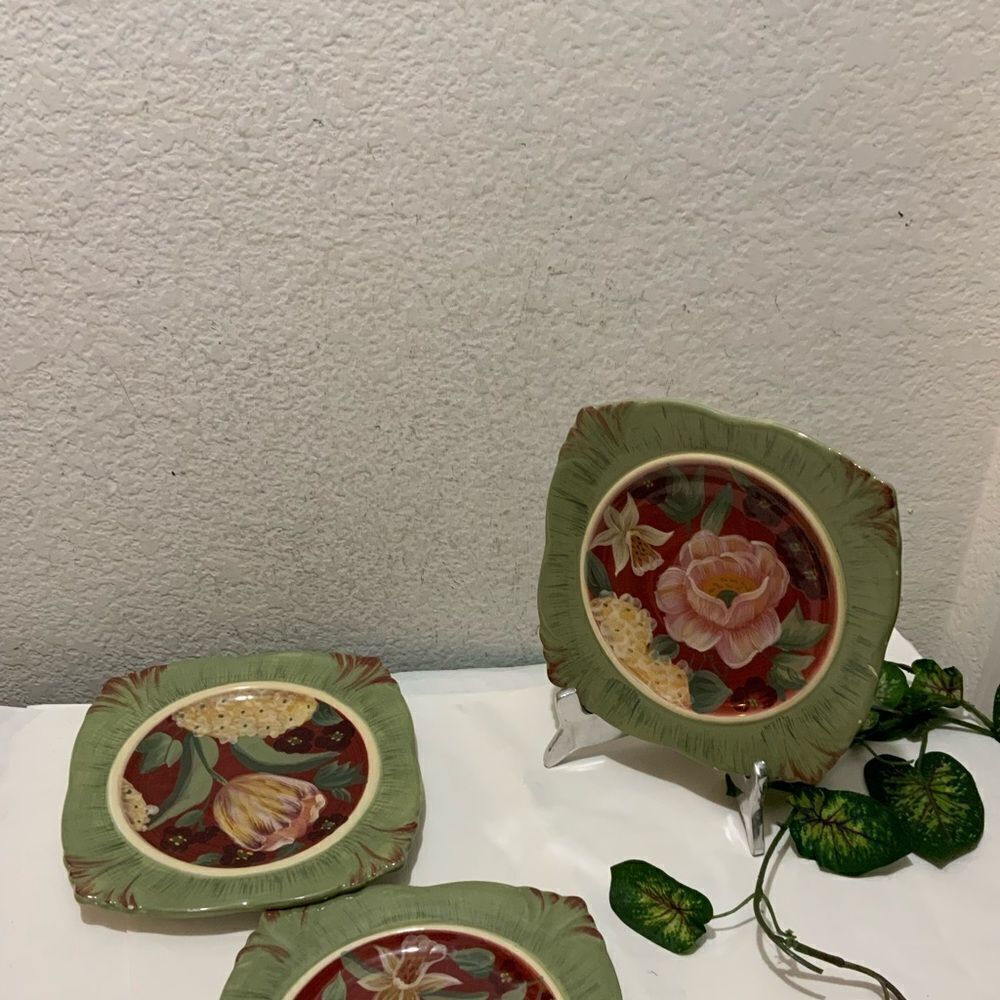 3 Certified International Pamela Gladding salad Plate Hand Painted Floral 8.5”